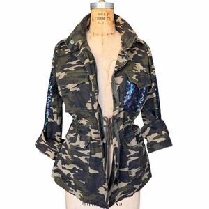 Ark NC. Camouflage Sequin Military Jacket Women's Size S